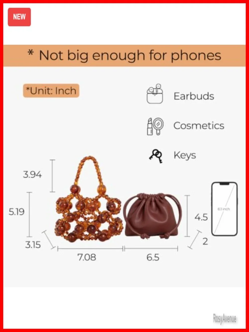 Brown Faux Leather Beaded Hobo Bag with Amber Crystal Accents Shoulder
